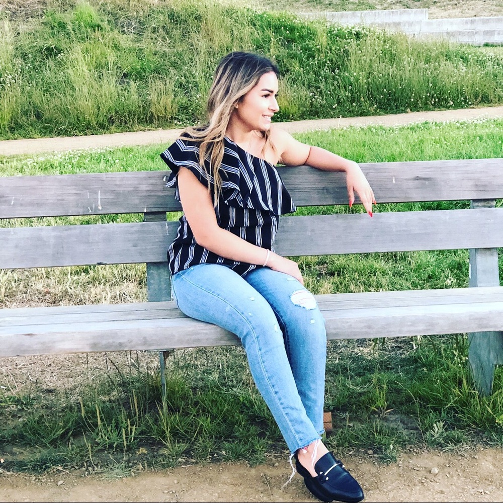 Lina striped cold shoulder top